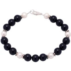 Armband aus echtem Onyx & Perlen & 925er Silber