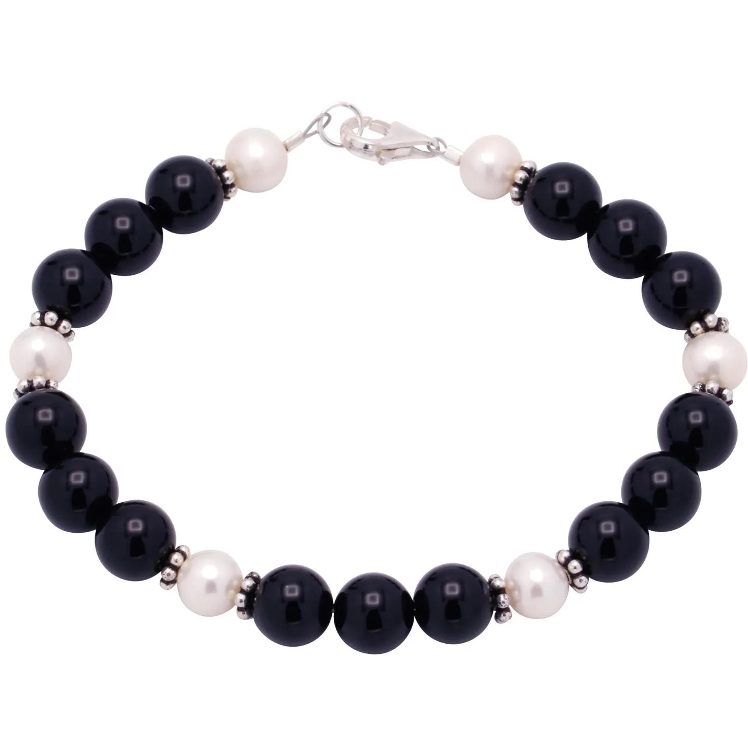 Armband aus echtem Onyx & Perlen & 925er Silber