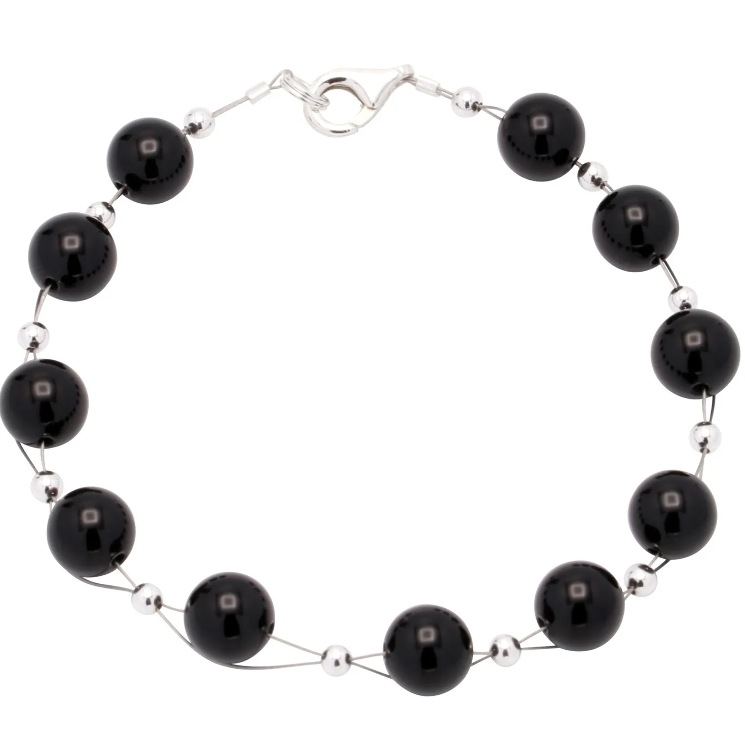 Armband aus echtem Onyx & 925 Silber, schwarz, Armschmuck Armkette