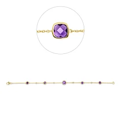 Armband aus 750 Gelbgold 5 Amethyste 1,85ct lila 4 Brillanten 0,06ct TW-SI L:19cm