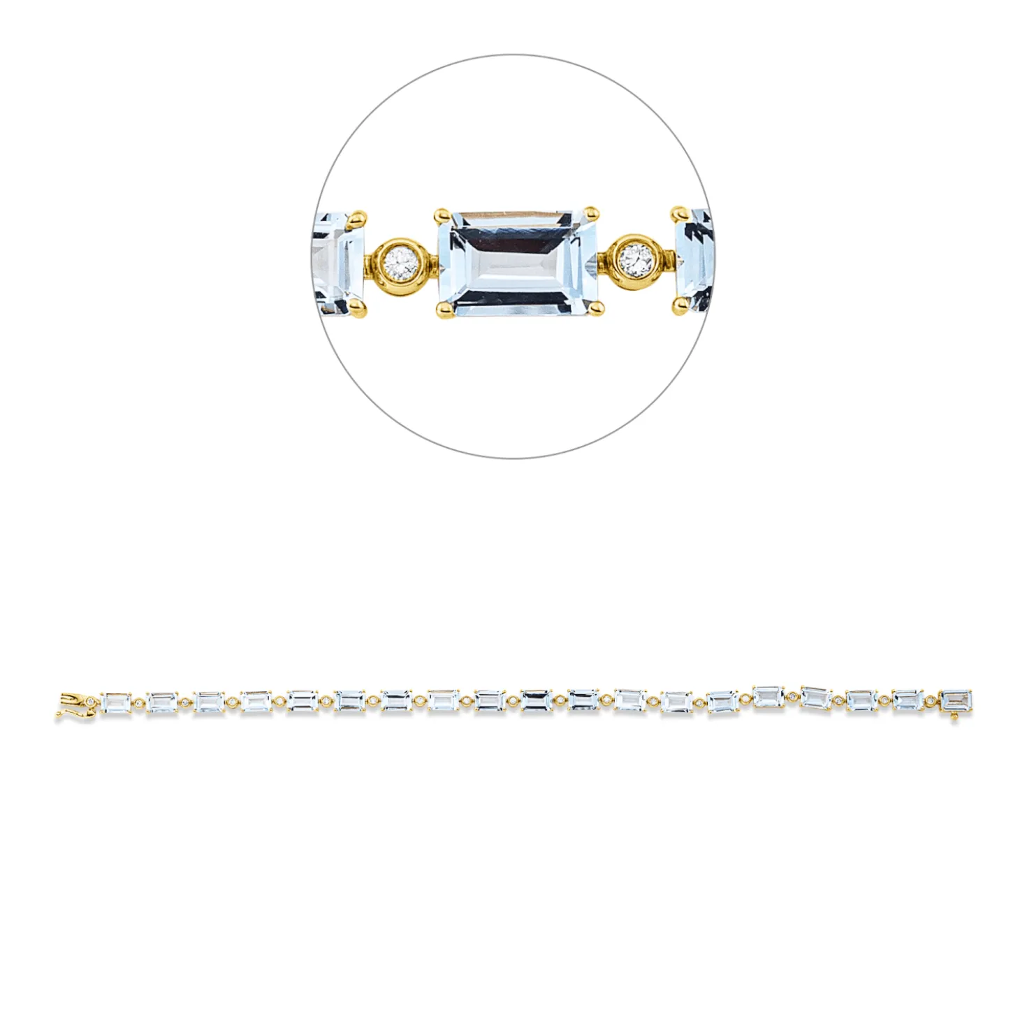 Armband aus 750 Gelbgold 19 Aquamarine 8,7ct blau 19 Brillanten 0,21ct TW-SI