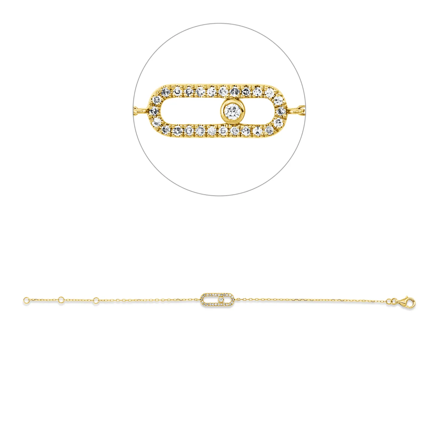 Armband aus 750 Gelbgold 1 Brillant 0,02ct TW-PI 26 Diamanten 0,12ct W-SI