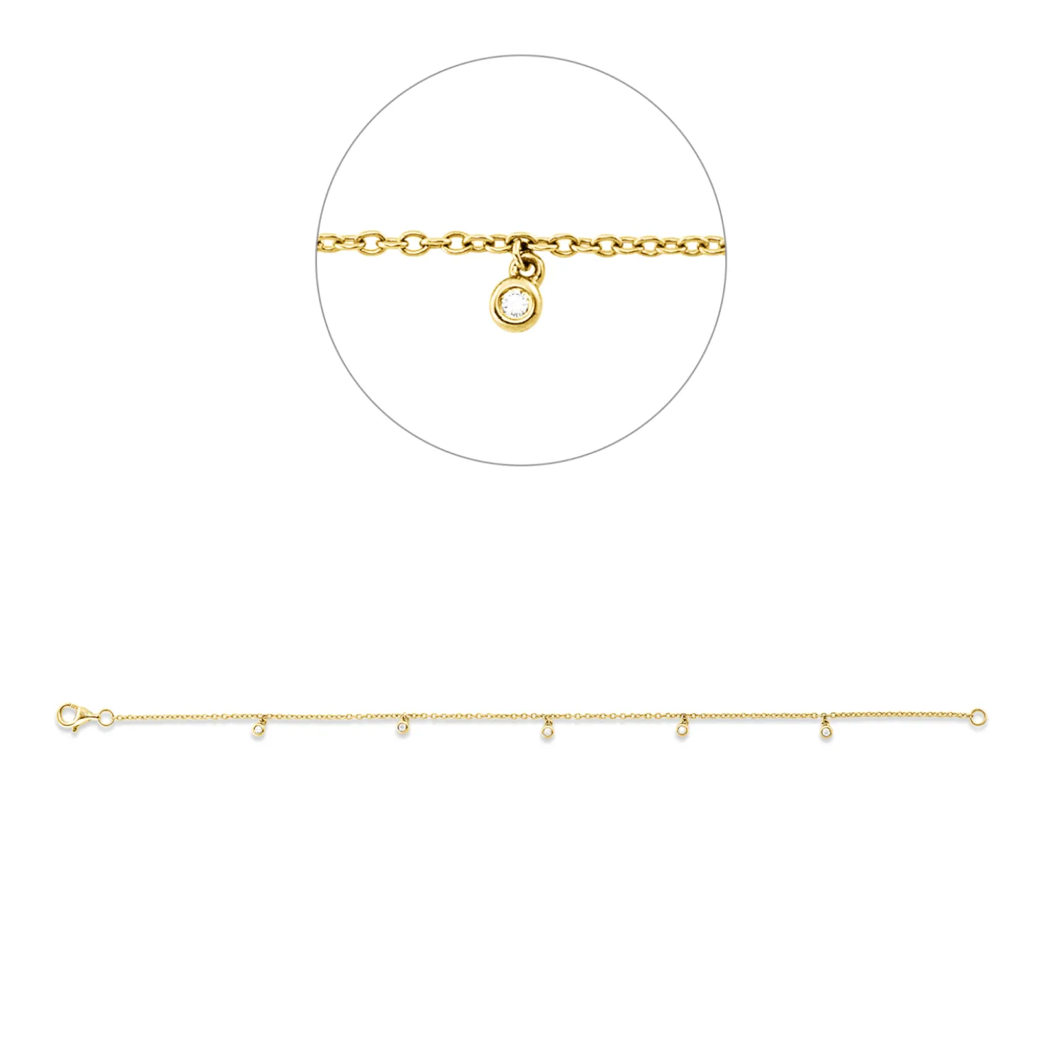 Armband aus 750 Gelbgold 5 Brillanten 0,05ct TW-VSI/SI B:5,6mm L:17,5cm