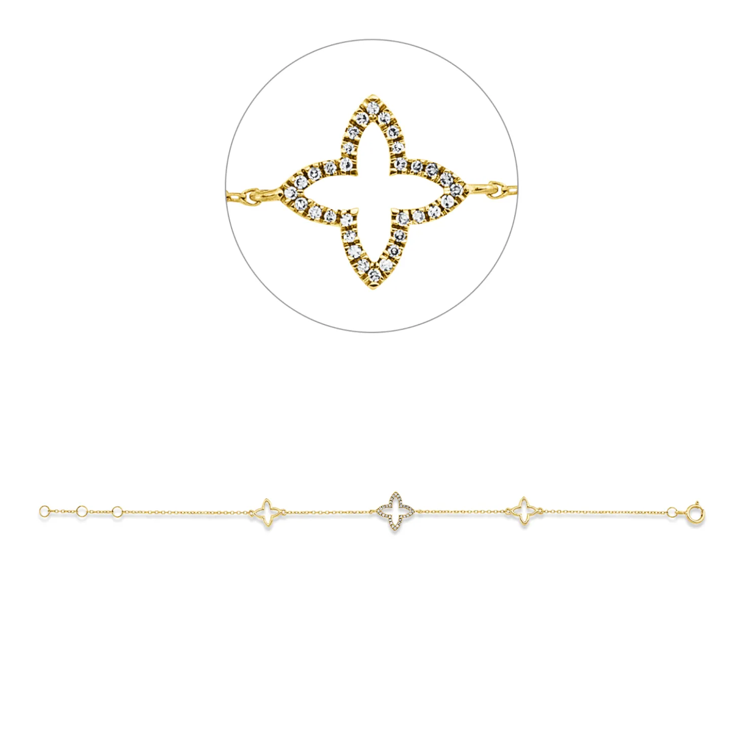 Armband aus 750 Gelbgold 24 Diamanten 0,05ct TW-SI 8 Diamanten 0,01ct TW-SI