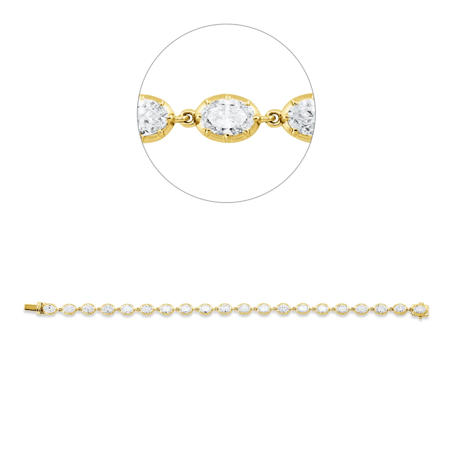 Armband aus 750 Gelbgold 20 Diamanten Oval-Schliff 6,33ct F-VSI/SI L:18cm
