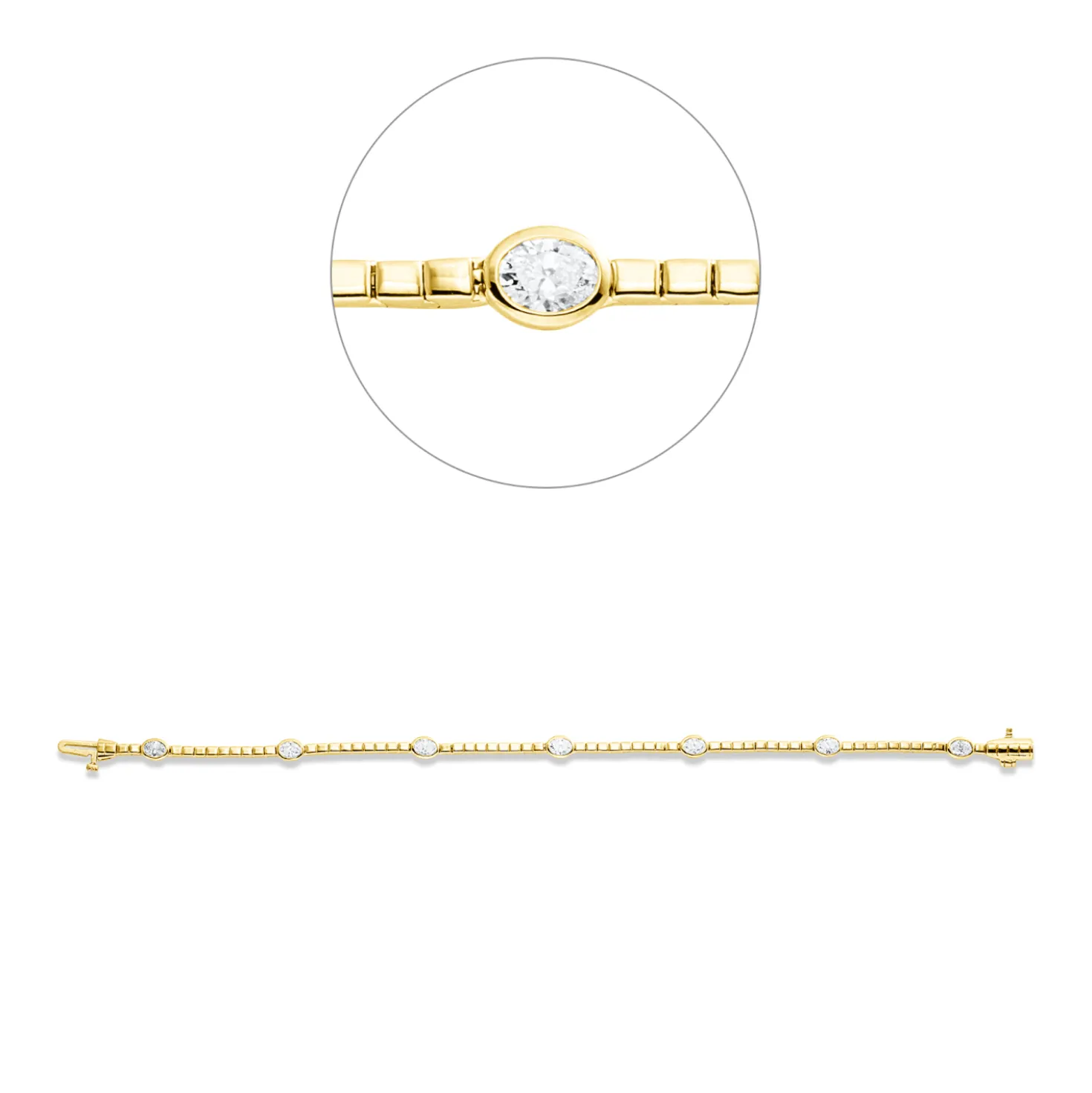 Armband aus 750 Gelbgold 7 Diamanten Oval-Schliff 1,29ct TW-SI B:4,2mm L:18cm Zarge