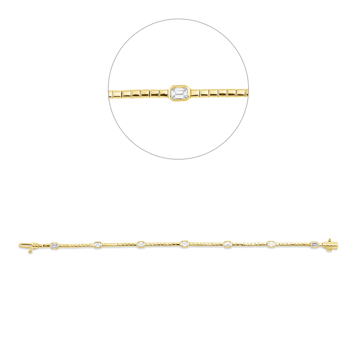 Armband aus 750 Gelbgold 7 Diamanten Smaragd-Schliff 1,42ct TW-SI B:3,9mm L:18cm