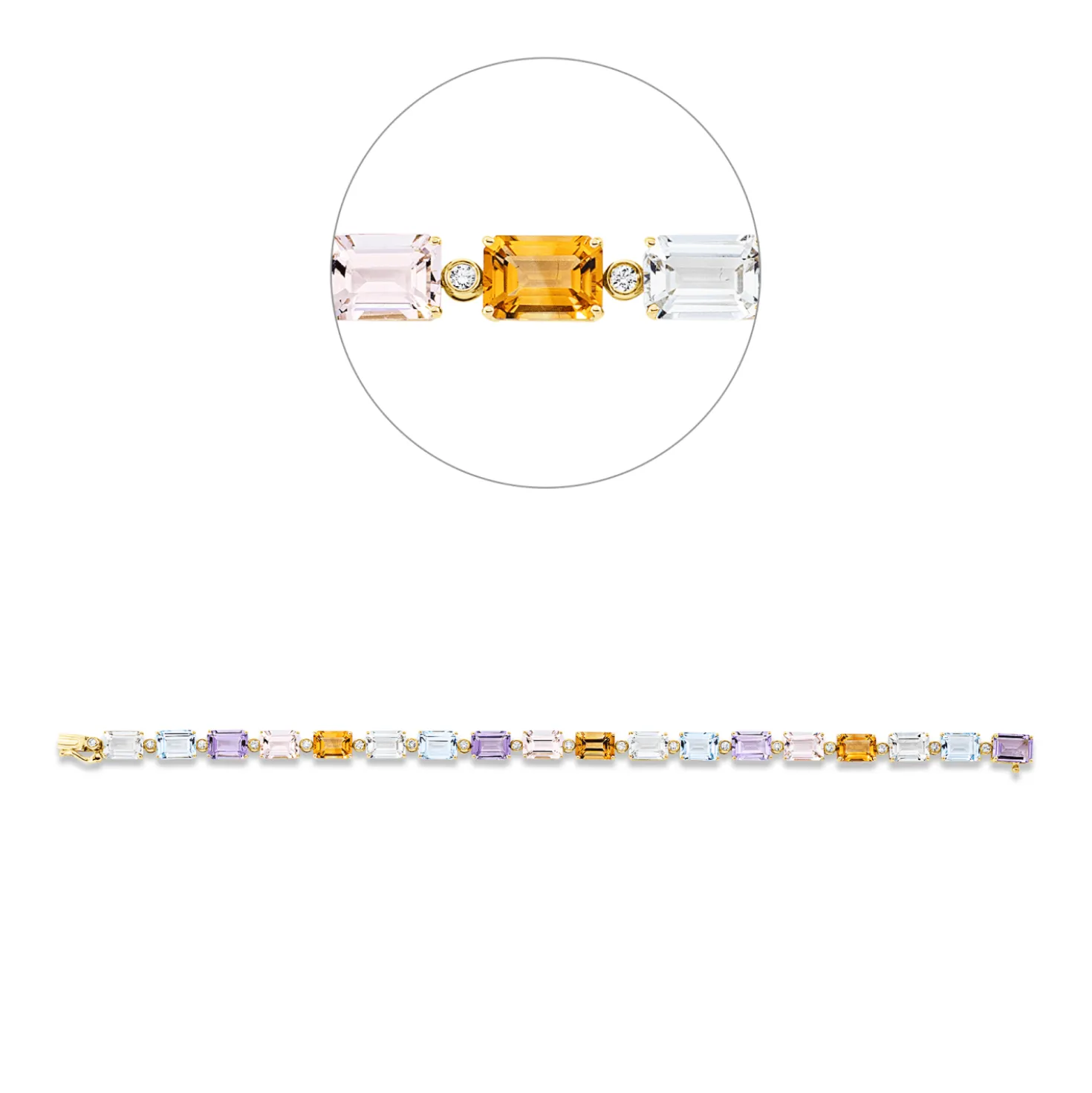 Armband aus 750 Gelbgold 18 Farbsteine 17,6ct mehrfarbig 18 Brillanten 0,3ct TW-SI