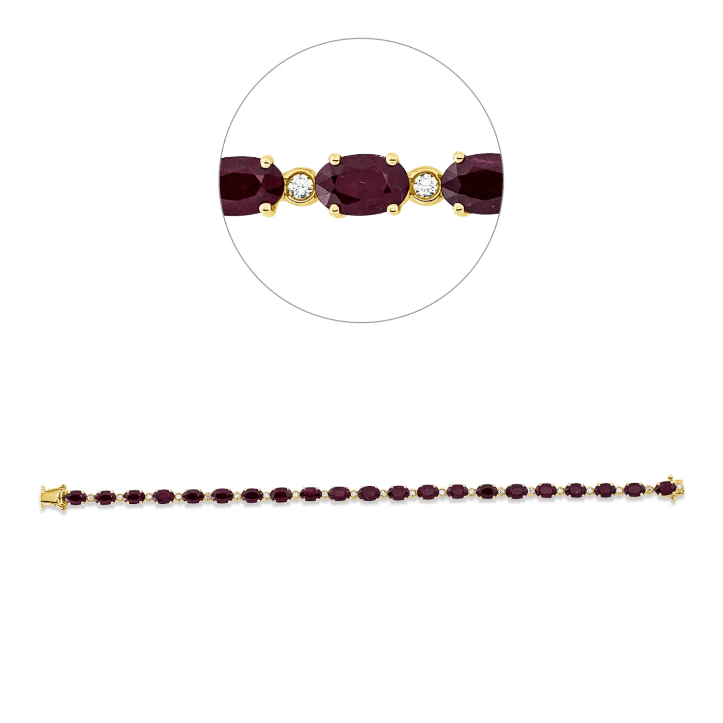 Armband aus 750 Gelbgold 21 Rubine 11,74ct rot 21 Brillanten 0,39ct TW-SI