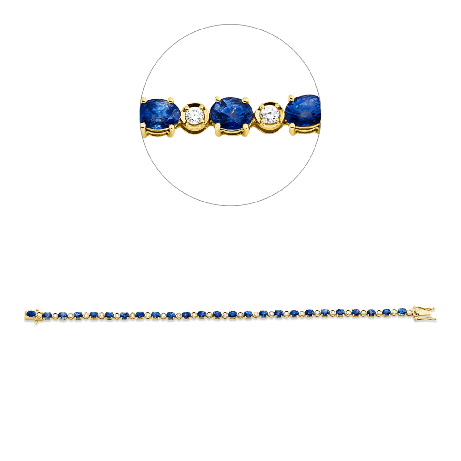 Armband aus 750 Gelbgold 25 Saphire 7,45ct blau 25 Brillanten 0,51ct F-VSI/SI