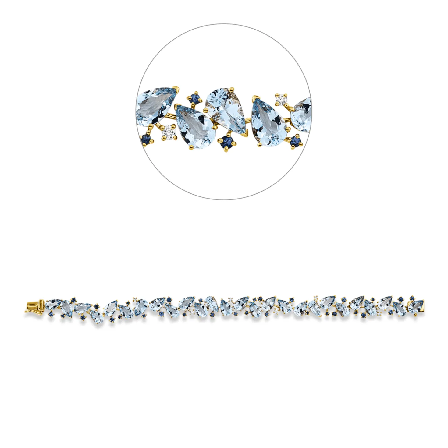 Armband aus 750 Gelbgold 56 Saphire 16,96ct blau 6 Brillanten 0,18ct TW-SI