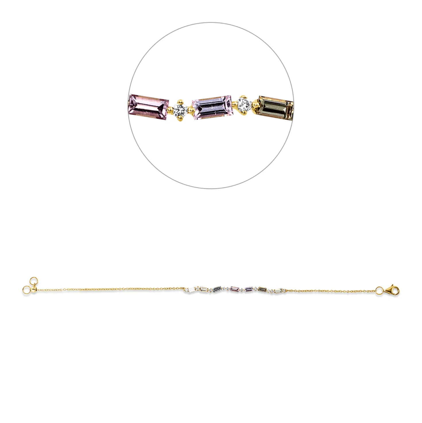 Armband aus 750 Gelbgold 7 Saphire 0,94ct mehrfarbig 10 Brillanten 0,14ct I-SI