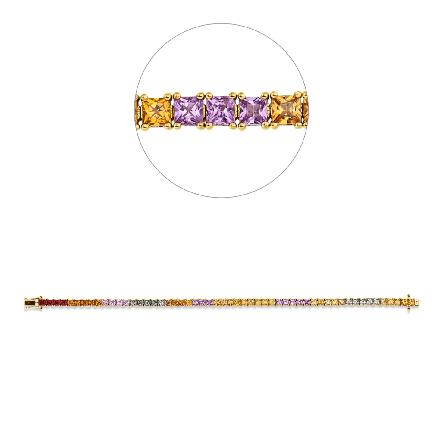 Armband aus 750 Gelbgold 54 Saphire 9,58ct mehrfarbig 2 Brillanten 0,03ct W-PI