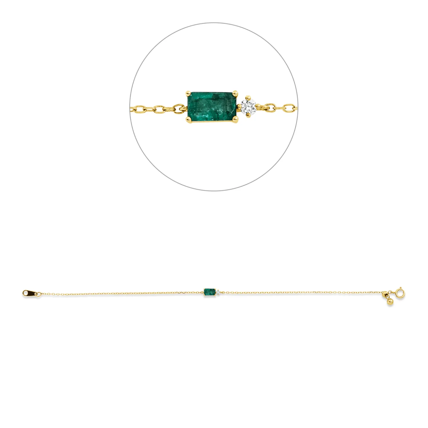 Armband aus 750 Gelbgold Smaragd 0,29ct grün Brillant 0,02ct TW-PI B:3,2mm L:17cm