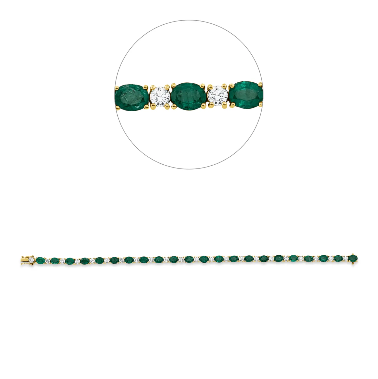 Armband aus 750 Gelbgold 22 Smaragde 6,83ct grün 22 Brillanten 2,1ct TW-PI