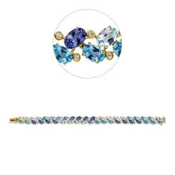 Armband aus 750 Gelbgold 44 Tansanite 21,1ct blau 43 Brillanten 0,4ct TW-SI