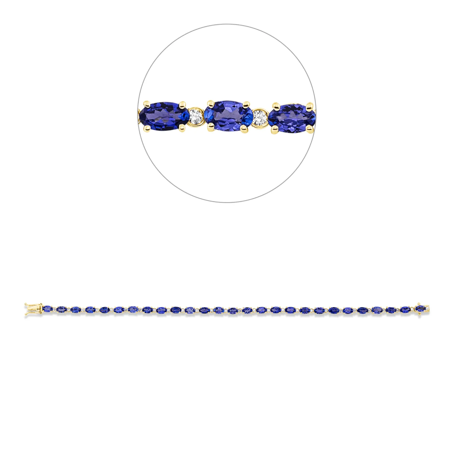 Armband aus 585 Gelbgold 27 Tansanite 6,38ct blau 27 Brillanten 0,49ct TW-SI