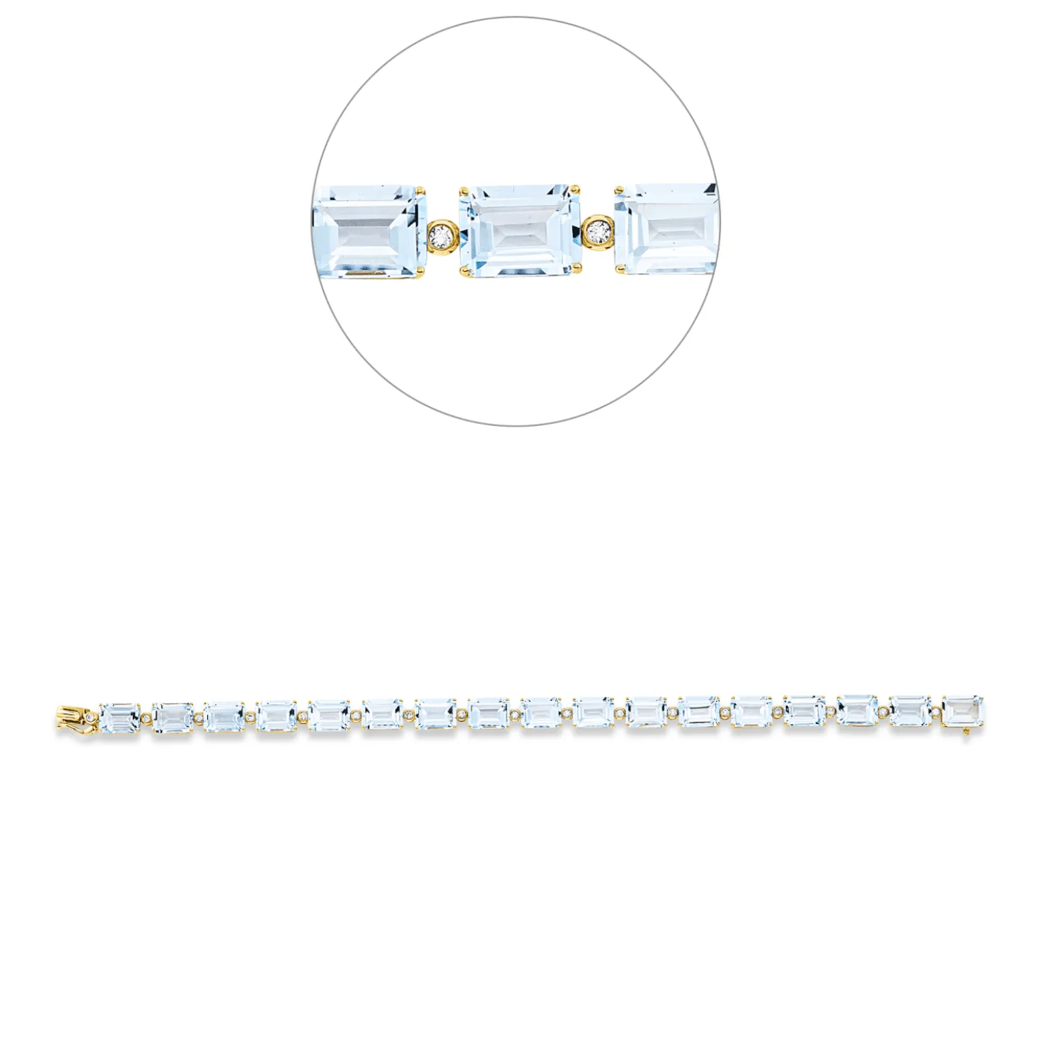 Armband aus 750 Gelbgold 17 Topase 30,2ct skyblue 17 Brillanten 0,27ct TW-SI
