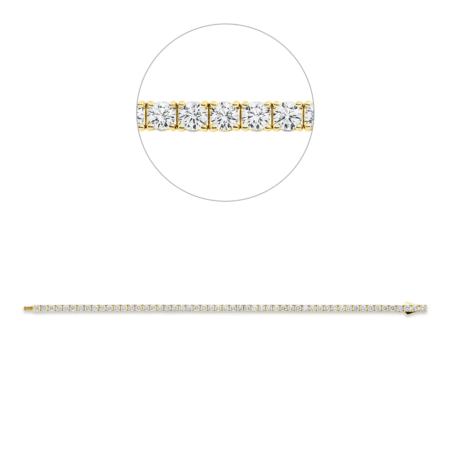 Armband aus 750 Gold Gelbgold 54 Brillanten 4,86ct TW-SI B:3mm L:17,5cm 4er-Krappe