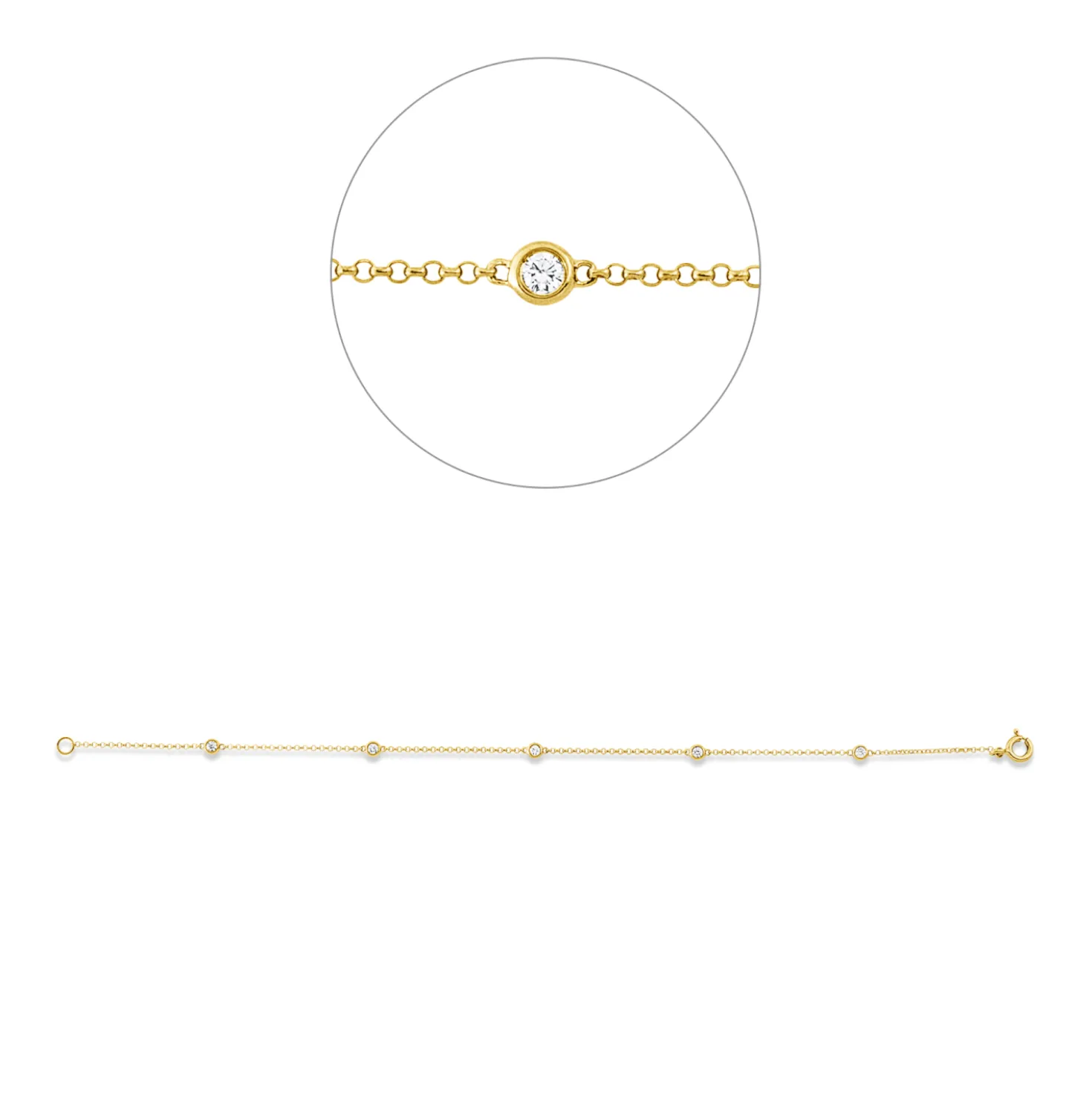 Armband aus 750 Gold Gelbgold 5 Brillanten 0,15ct TW-SI B:2,8mm L:17,5cm Zarge