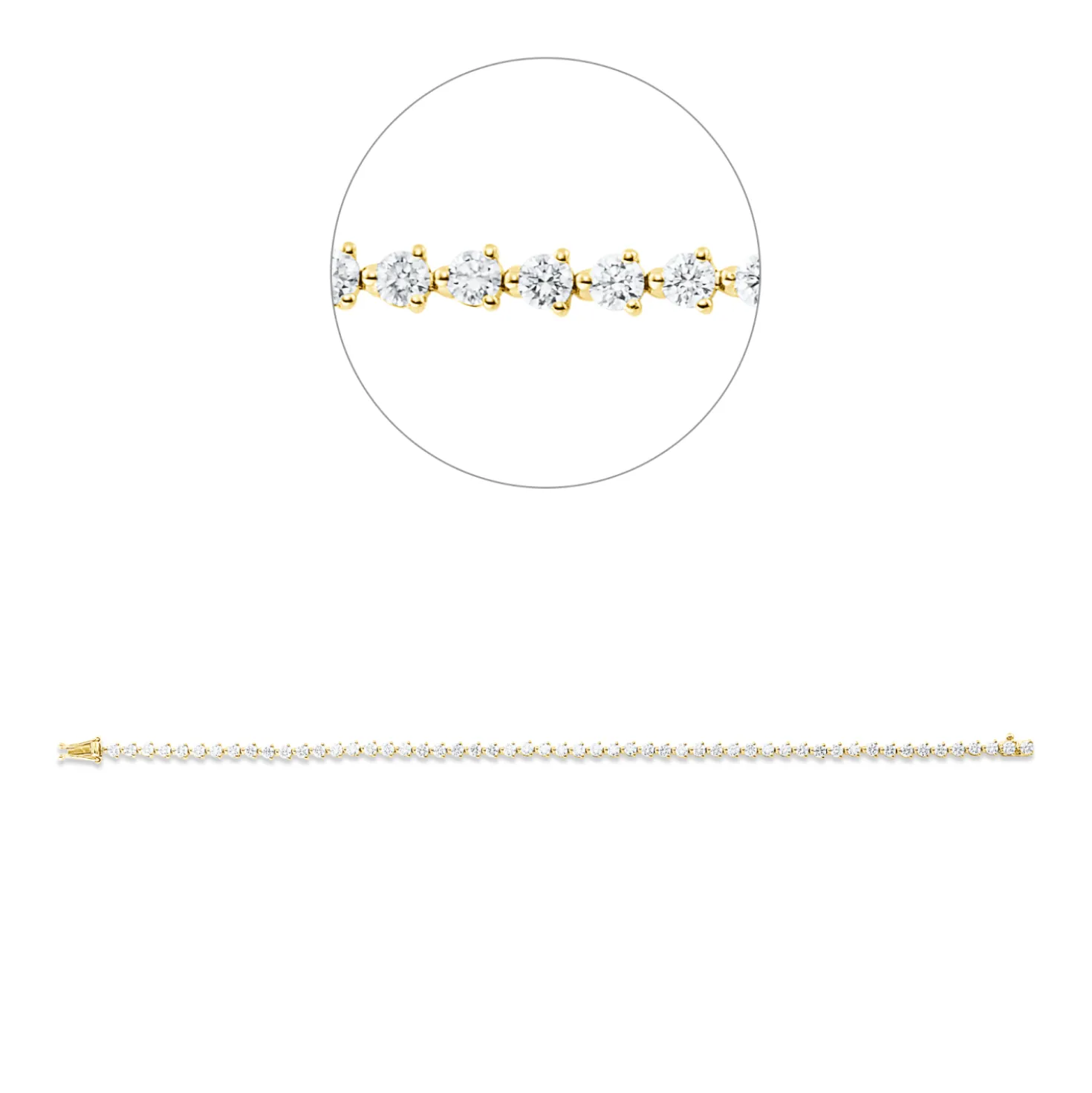 Armband aus 750 Gold Gelbgold 54 Brillanten 3,08ct TW-VSI/SI L:17cm 3er-Krappe