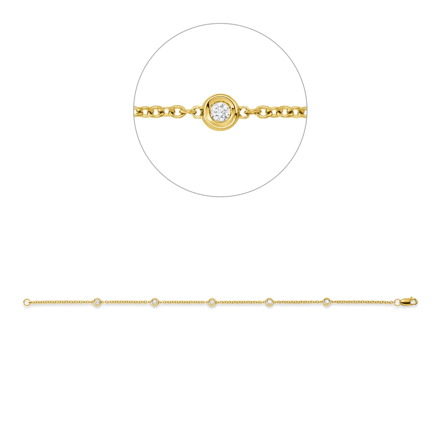 Armband aus 750 Gold Gelbgold 5 Diamanten 0,16ct TW-SI B:3,8mm L:17,8cm