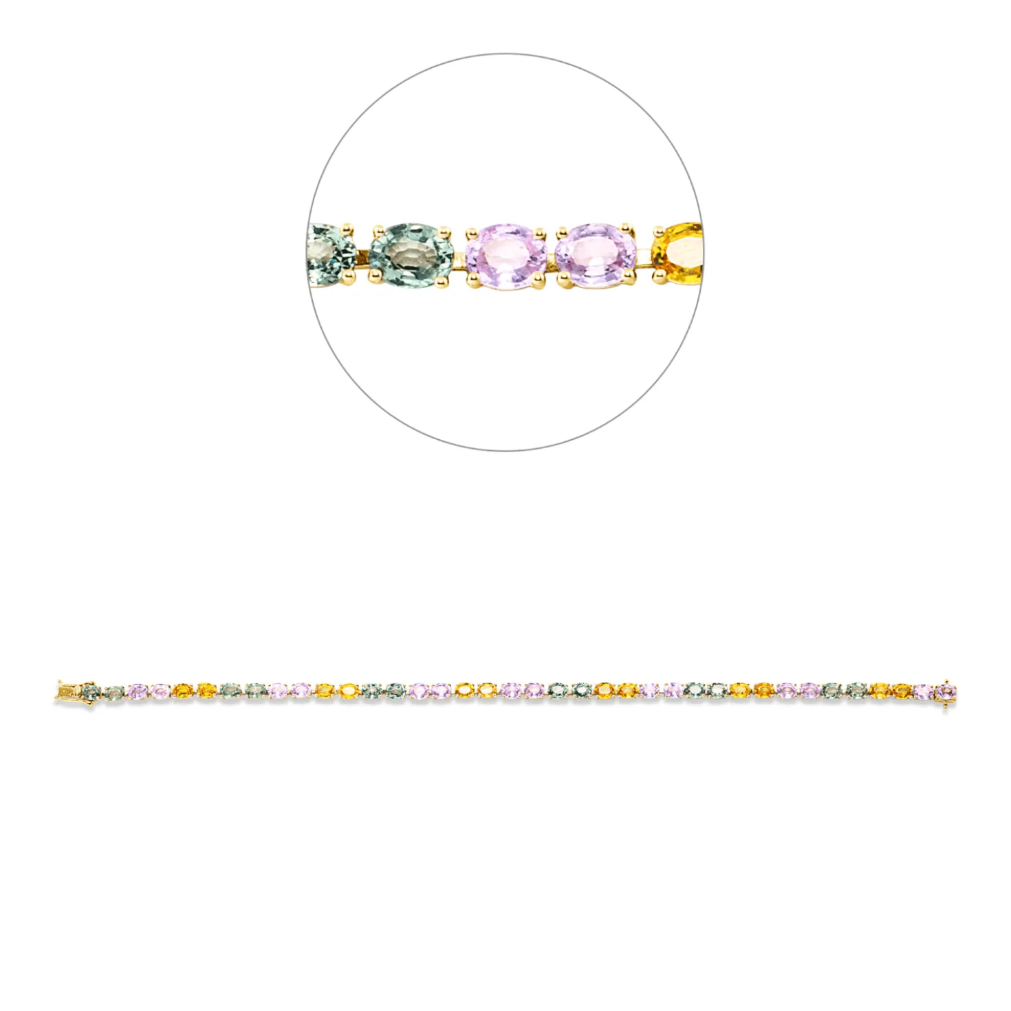 Armband aus 750 Gold Gelbgold 38 Saphire 8,4ct mehrfarbig L:17,2cm 4er-Krappe
