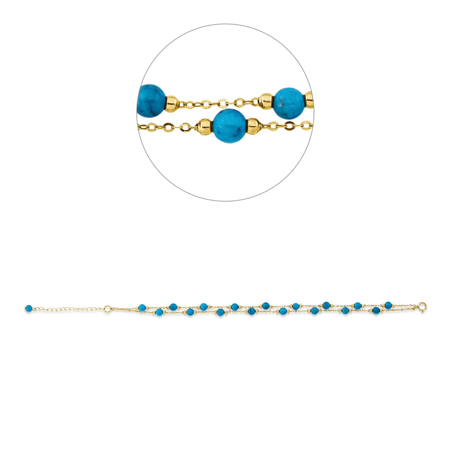 Armband aus 750 Gold Gelbgold 18 Türkise 5,6ct blau B:4,1mm L:22cm