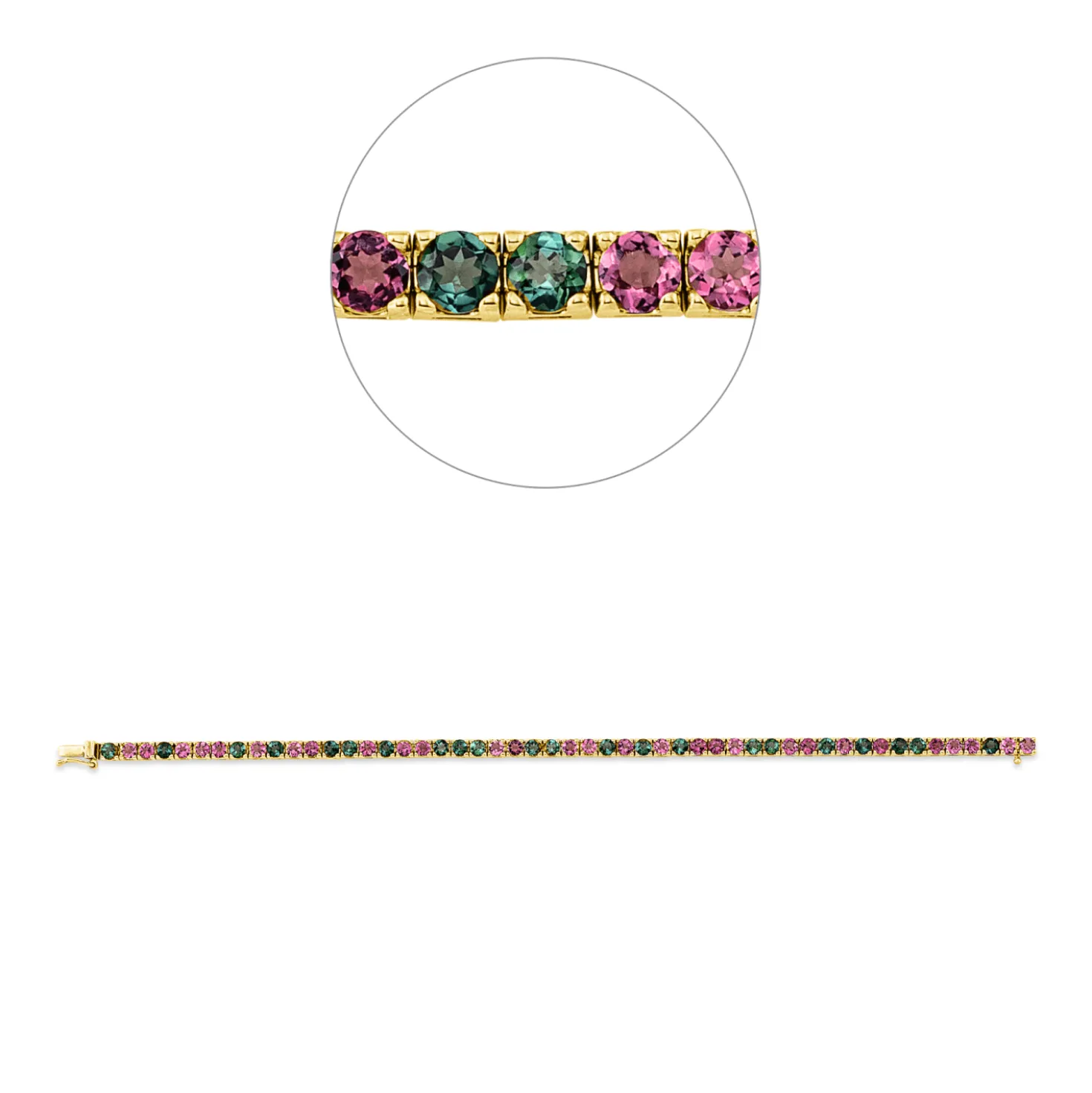 Armband aus 750 Gold Gelbgold 51 Turmaline 5,8ct grün B:3mm L:17,1cm 4er-Krappe