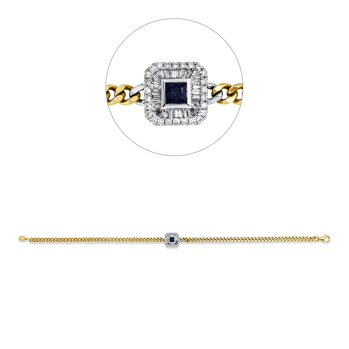 Armband aus 750 Gold gelb/weiß Saphir 0,15ct blau 54 Diamanten 0,24ct TW-SI