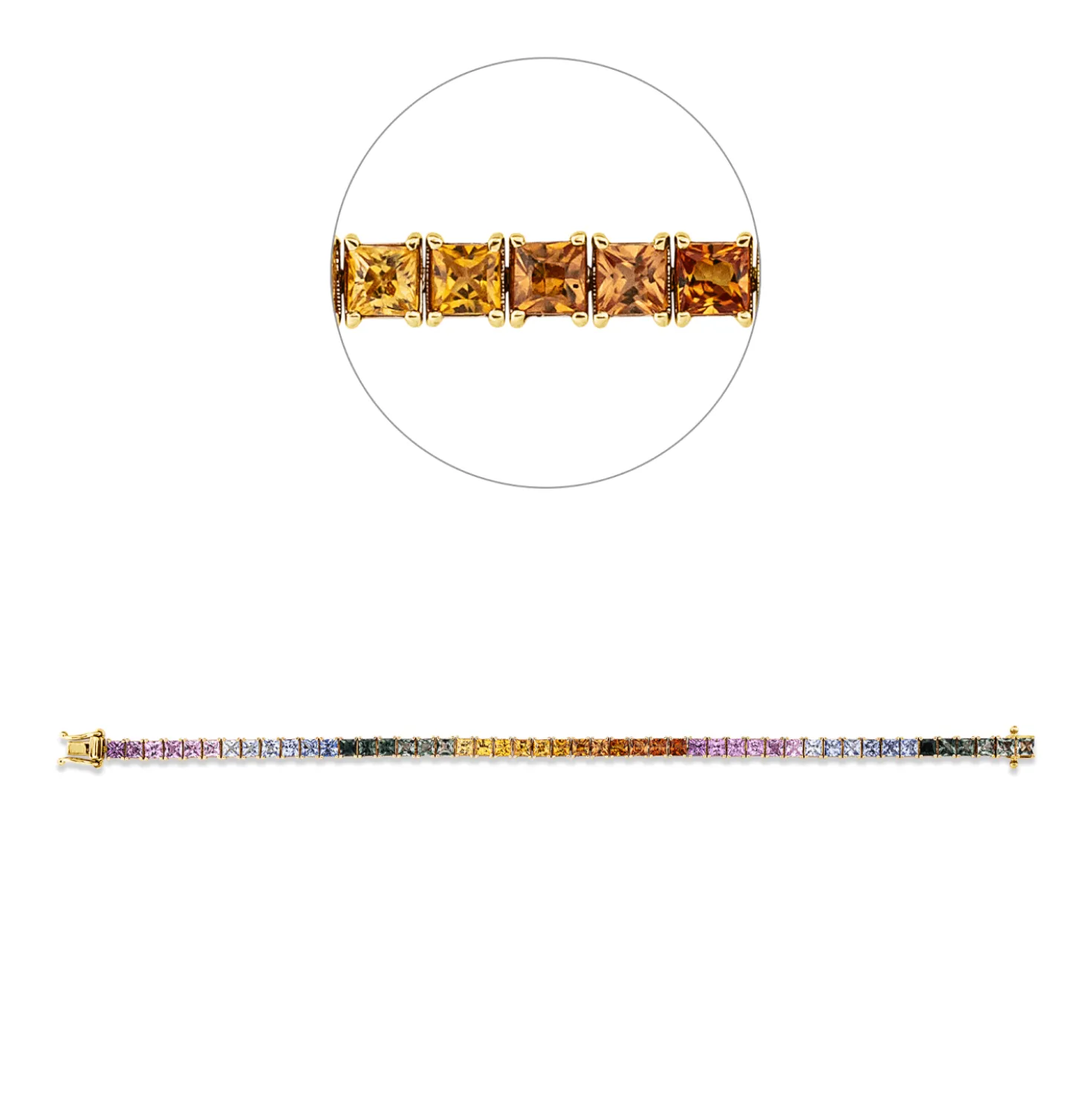 Armband aus 750 Gold gelb/weiß 48 Saphire 9,26ct mehrfarbig L:17cm 4er-Krappe