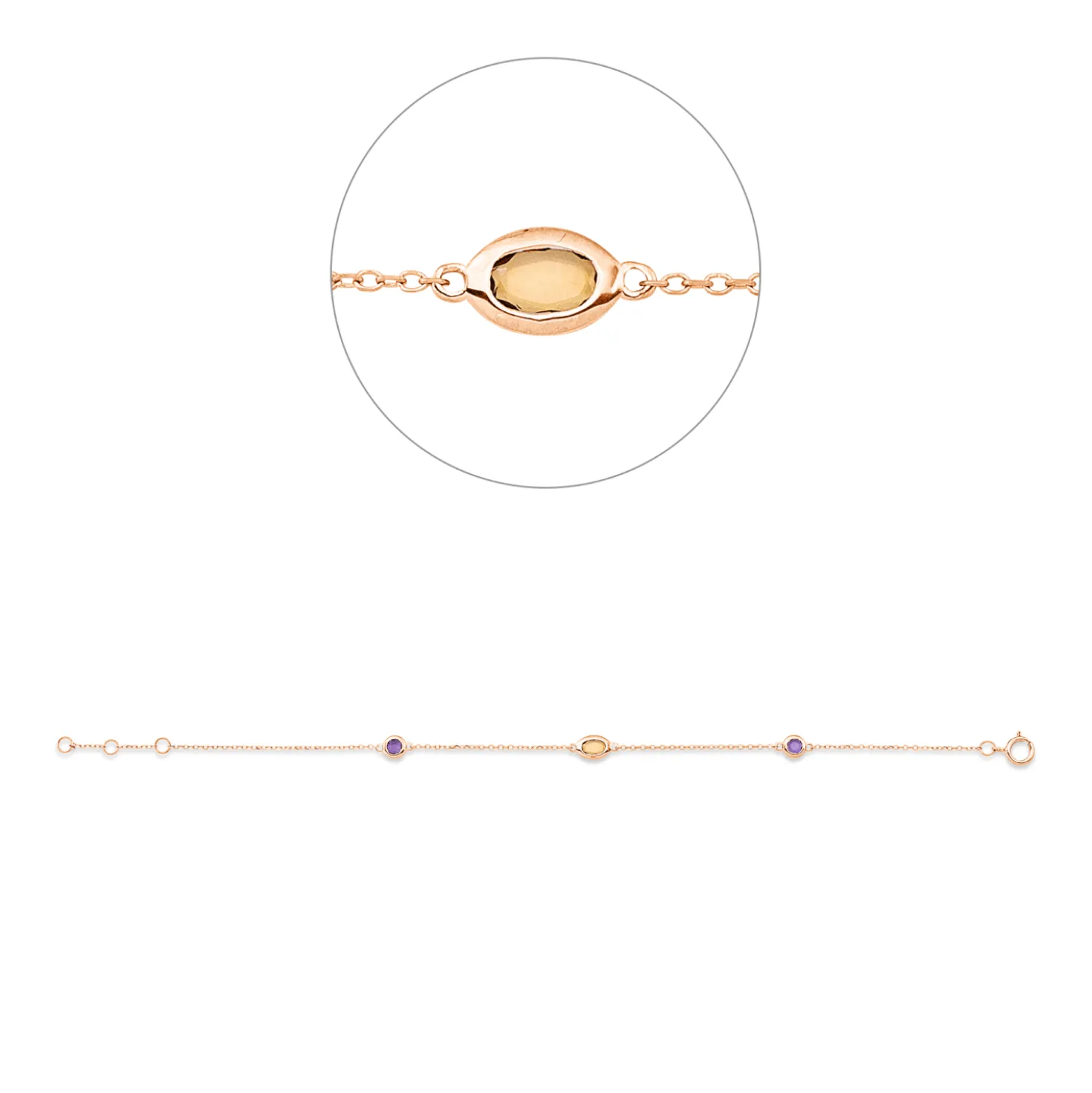 Armband aus 750 Gold Rotgold 3 Amethyste 0,41ct lila L:18cm