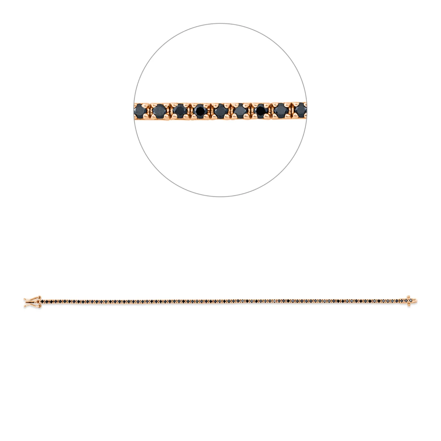 Armband aus 750 Gold Rotgold 82 Brillanten 1,55ct schwarz B:1,8mm L:18cm 4er-Krappe