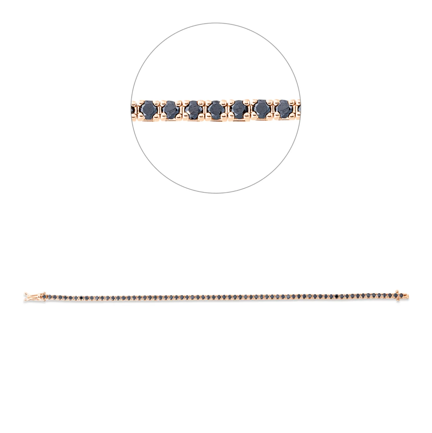 Armband aus 750 Gold Rotgold 68 Brillanten 2,96ct schwarz L:18cm 4er-Krappe