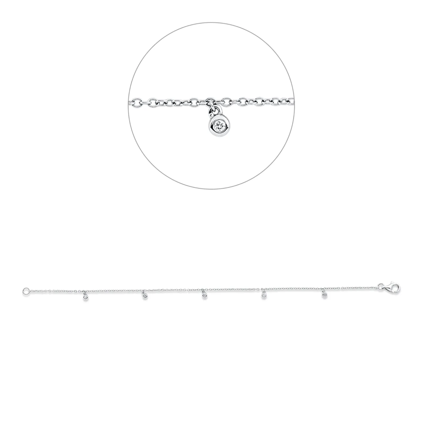 Armband aus 750 Gold Weißgold 5 Brillanten 0,05ct TW-SI B:5,6mm L:17,5cm
