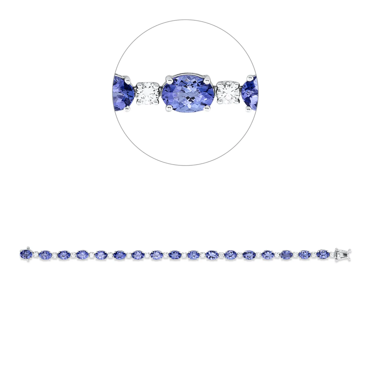Armband aus 950 Gold weiß 17 Tansanite 13,3ct blau 17 Brillanten 1,51ct TW-SI