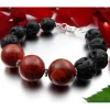 Armband aus Korale Schaumkoralle Lava mit Poren 925 Silber schwarz rot