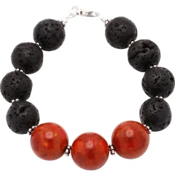 Armband aus Korale Schaumkoralle Lava mit Poren 925 Silber schwarz rot