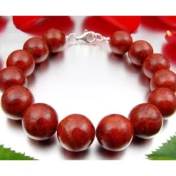 Armband aus Koralle Schaumkoralle Kugel 12mm & 925 Silber rot-braun glatt
