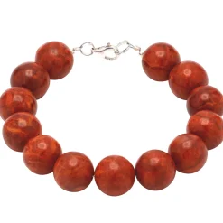 Armband aus Koralle Schaumkoralle Kugel 12mm & 925 Silber rot-braun glatt