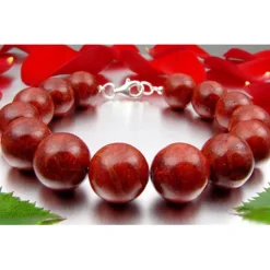 Armband aus Koralle Schaumkoralle Kugel 12mm & 925 Silber rot-braun glatt