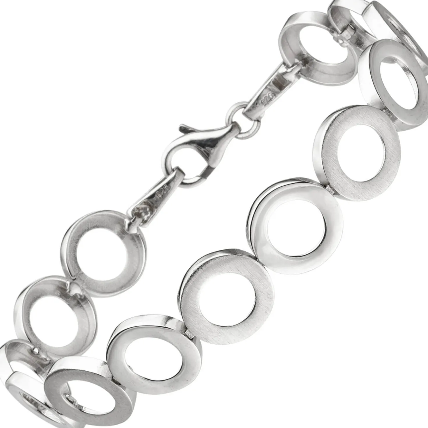 Armband aus Kreisen 925 Silber teilmatt 19cm Armschmuck Armkette rhodiniert