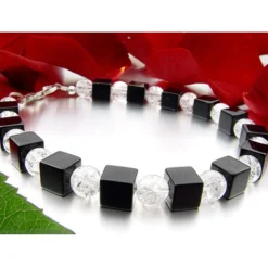 Armband aus Onyx & Bergkristall 925 Silber schwarz weiß Designerarmband Damen