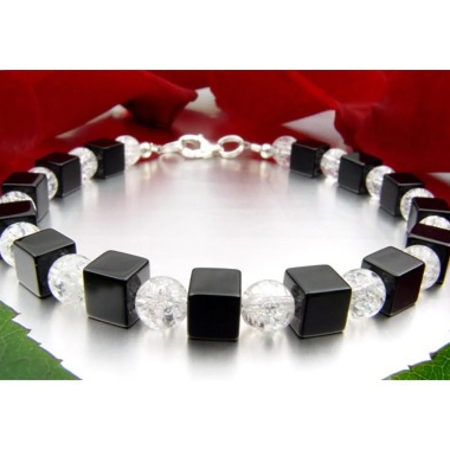 Armband aus Onyx & Bergkristall 925 Silber schwarz weiß Designerarmband Damen
