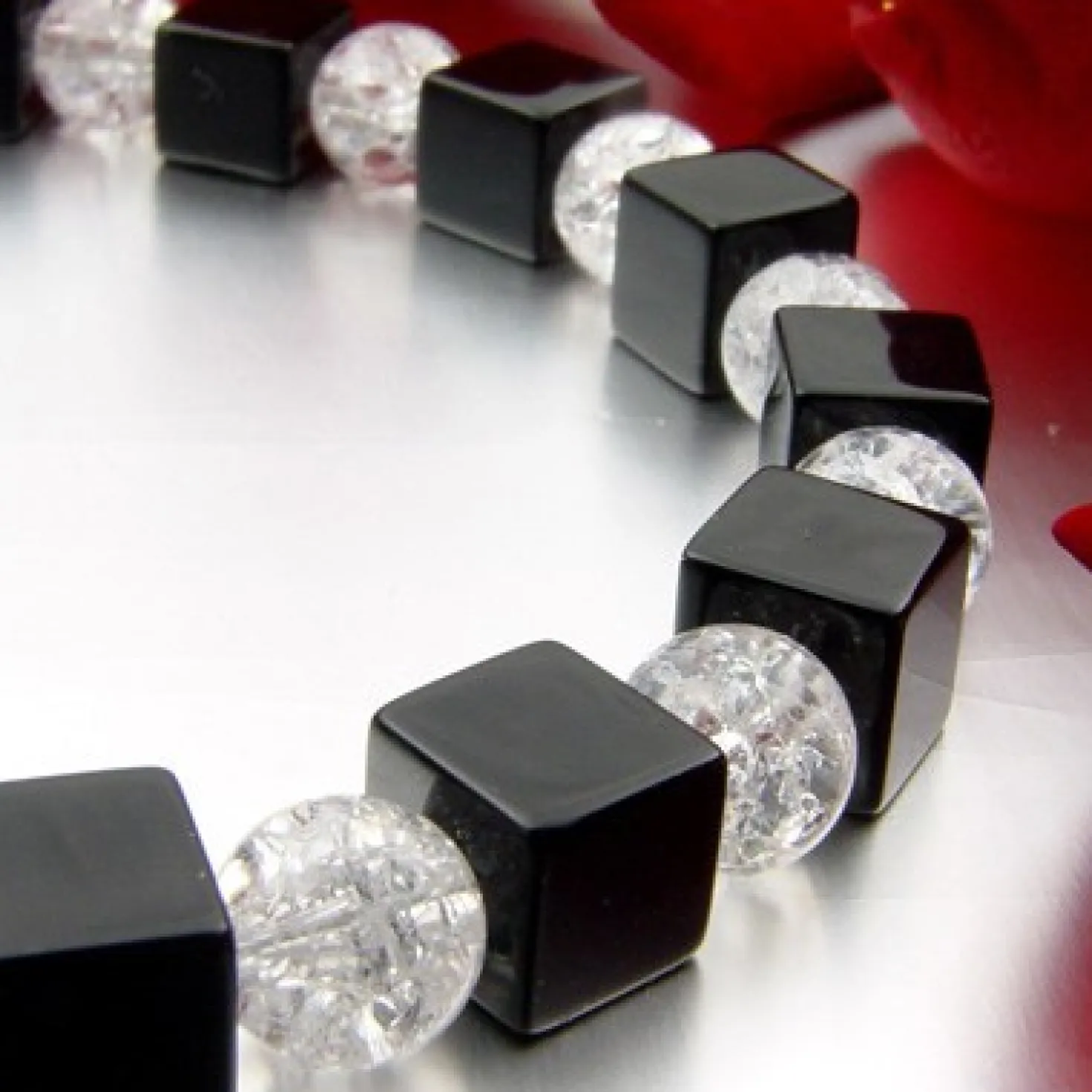 Armband aus Onyx & Bergkristall 925 Silber schwarz weiß Designerarmband Damen