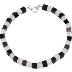 Armband aus Onyx & Bergkristall & 925 Silber, schwarz weiß, Würfel