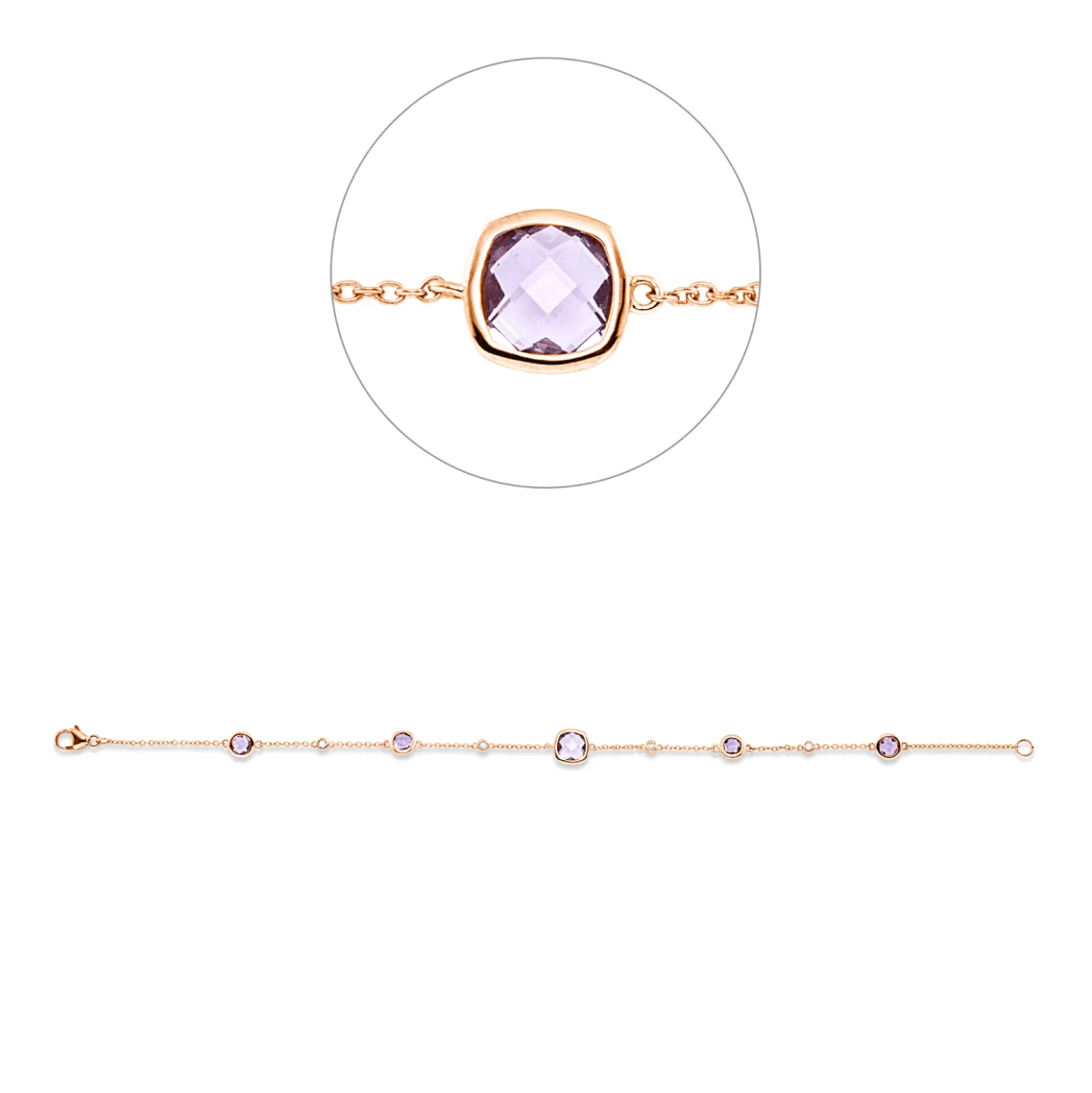 Armband aus 750 Rotgold 5 Amethyste 1,81ct pink 4 Brillanten 0,06ct TW-SI