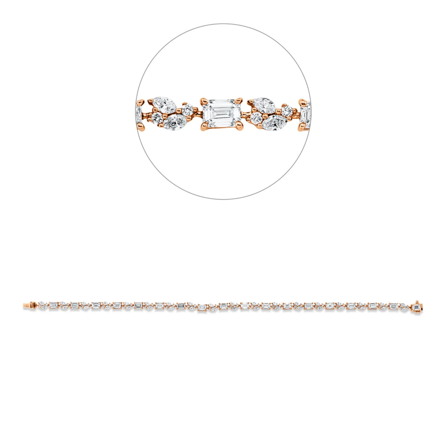Armband aus 750 Rotgold 90 Diamanten Fanatsy-Schliff 4,63ct TW-SI B:3,2mm L:17,8cm