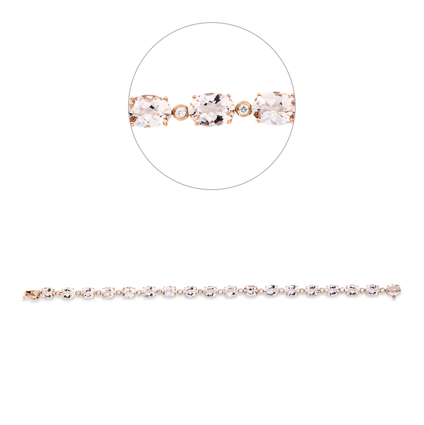 Armband aus 750 Rotgold 18 Morganite 11,7ct rosa 18 Brillanten 0,29ct TW-SI
