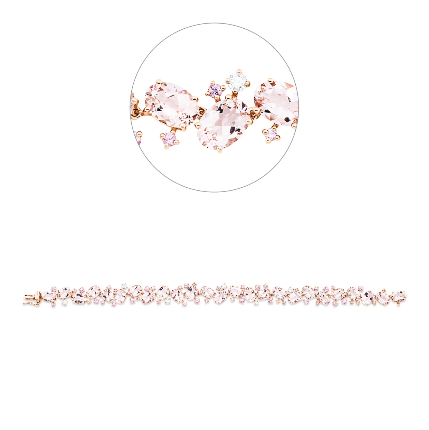 Armband aus 750 Rotgold 68 Saphire 19,38ct pink 6 Brillanten 0,32ct TW-SI